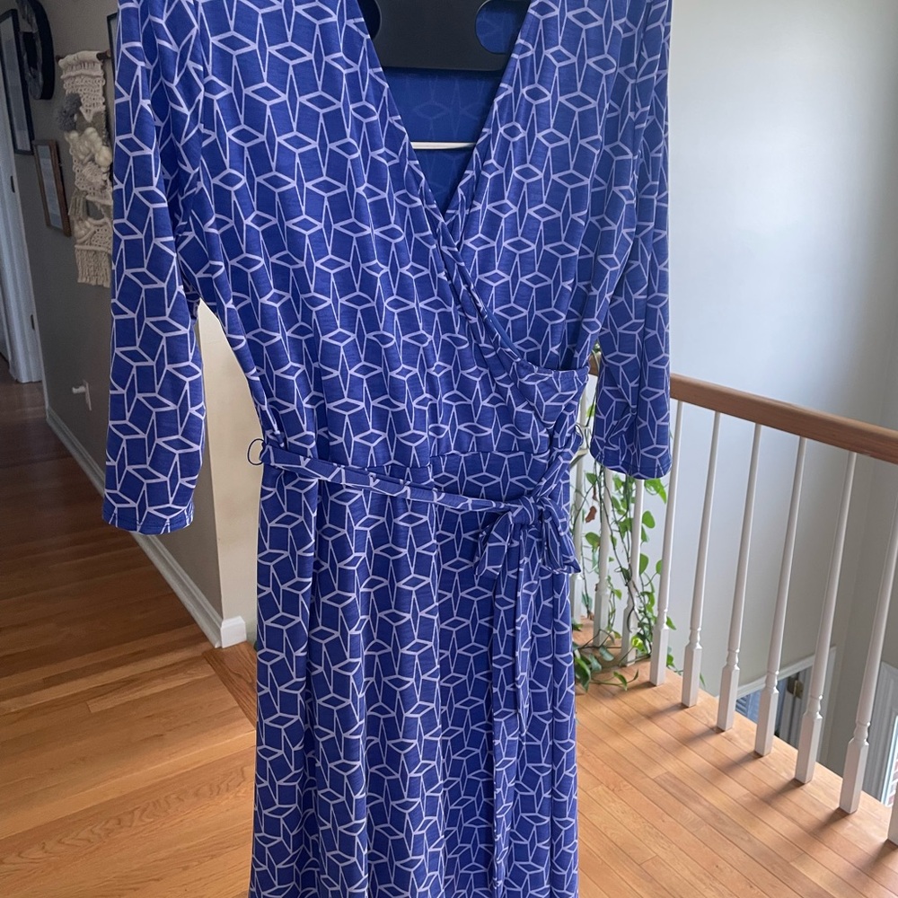 Blue Geometric Wrap Dress